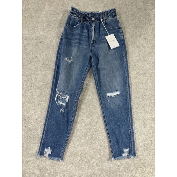 Kancan High Rise Fray‎ Relaxed Fit Jeans Size 3/25 Distressed Relaxed New - Picture 4 of 8